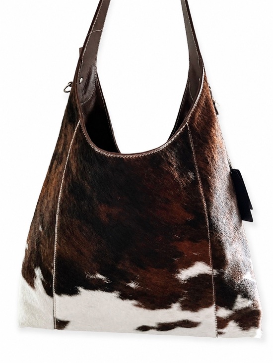 Cavalcanti Handbags - Cowhide Hobo Shoulder Bag in Brown and White